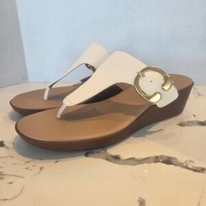 Aerosoles‎ Wedge Sandals Padded Insole Unit White Gold Buckle Size 10